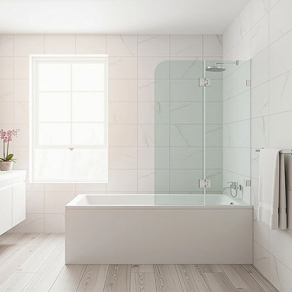 90cm Frameless Glass Bath Screen - Brass F-Brackets in Black for Stylish Bathroom Upgrade V63-852011