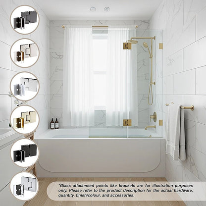 90cm Frameless Glass Bath Screen - Brass F-Brackets in Black for Stylish Bathroom Upgrade V63-852011