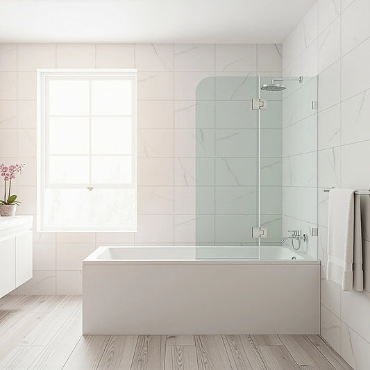 100cm Frameless Glass Bath Screen - Brass U-Brackets in Black for Stylish Bathroom Upgrade V63-852021