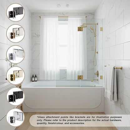 90cm Frameless Glass Bath Screen - Brass F-Brackets in Gunmetal for Stylish Bathroom Upgrade V63-852251