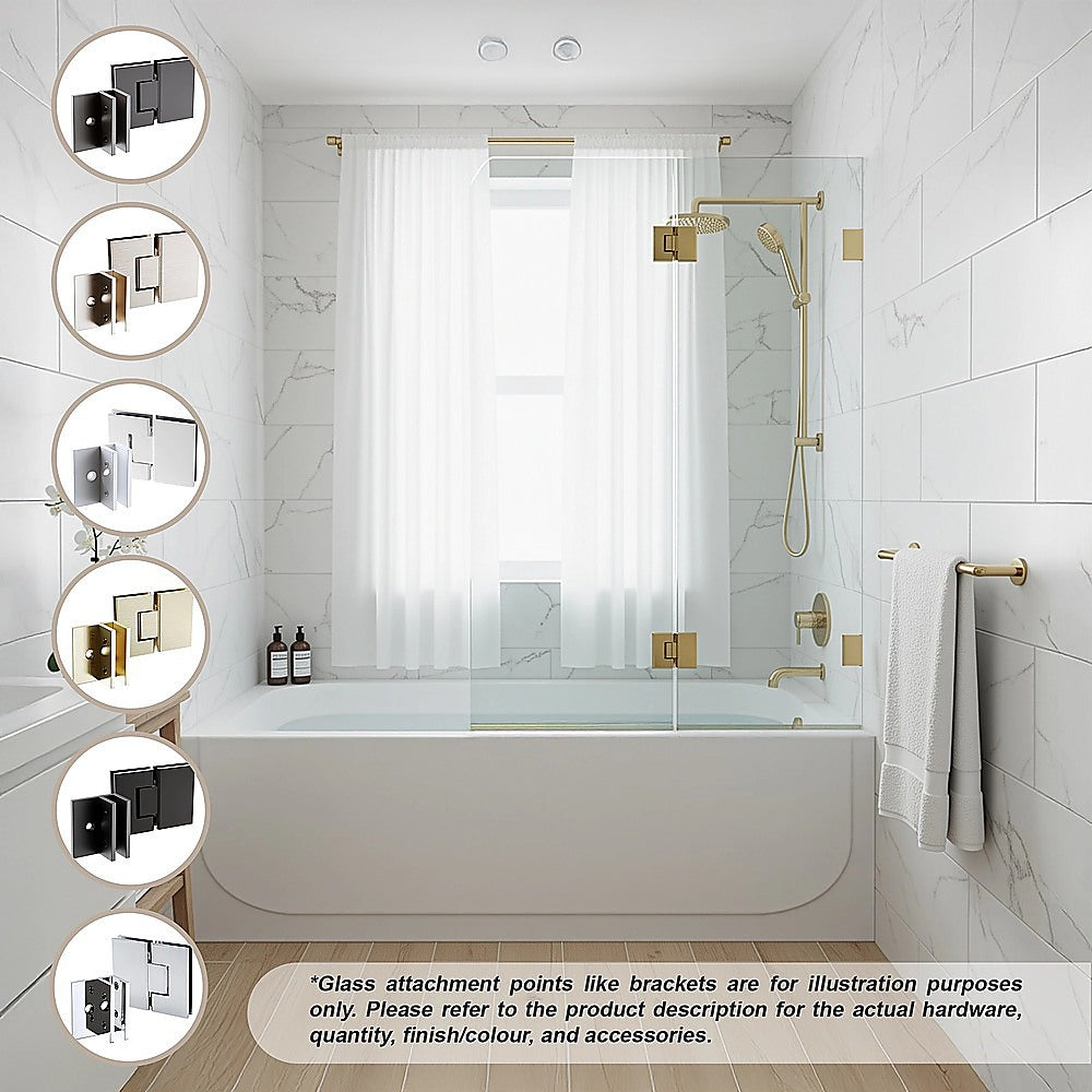 100cm Frameless Glass Bath Screen - Brass F-Brackets in Gunmetal for Stylish Bathroom Upgrade V63-852271