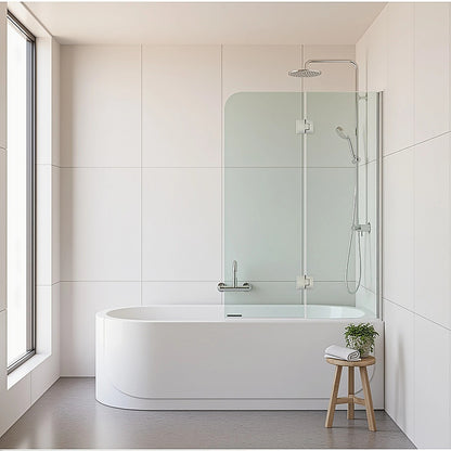 100cm Frameless Glass Bath Screen - Wall Channel with Stainless Steel Hinges in Chrome Finish V63-852321