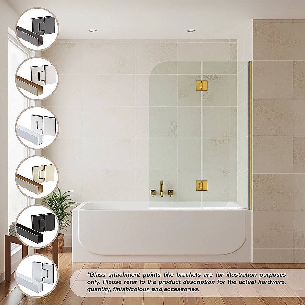 120cm Frameless Glass Bath Screen - Wall Channel with Stainless Steel Hinges in Gunmetal Finish V63-852481