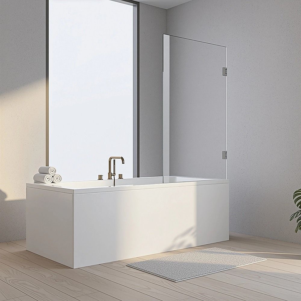 90cm Frameless Swing Bath Screen – Chrome Hardware with Brass hinge for Modern Bathrooms