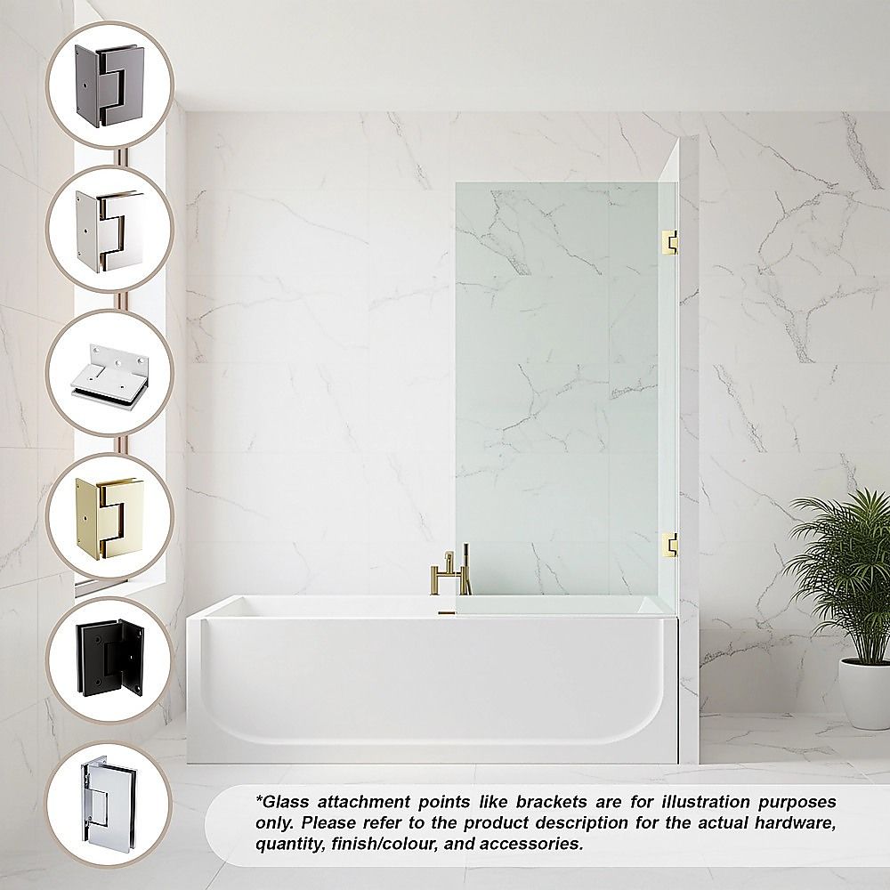 90cm Frameless Swing Bath Screen – Chrome Hardware with Brass hinge for Modern Bathrooms