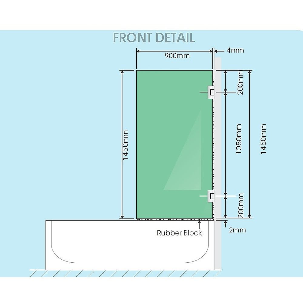 90cm Frameless Swing Bath Screen – Chrome Hardware with Brass hinge for Modern Bathrooms