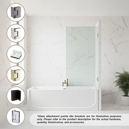 90cm Frameless Swing Bath Screen - Nickel Hardware with Brass hinge for Modern Bathrooms V63-852911
