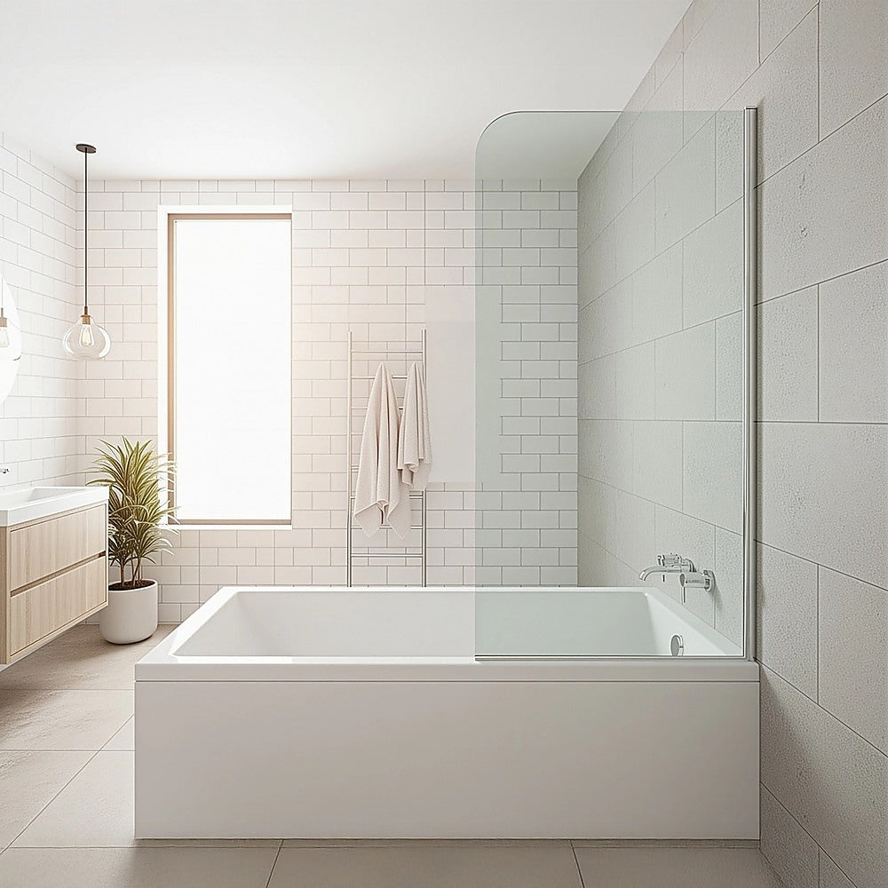 70cm Frameless Glass Bath Screen - Modern Wall Channel in White for Stylish Bathroom Upgrade V63-852971