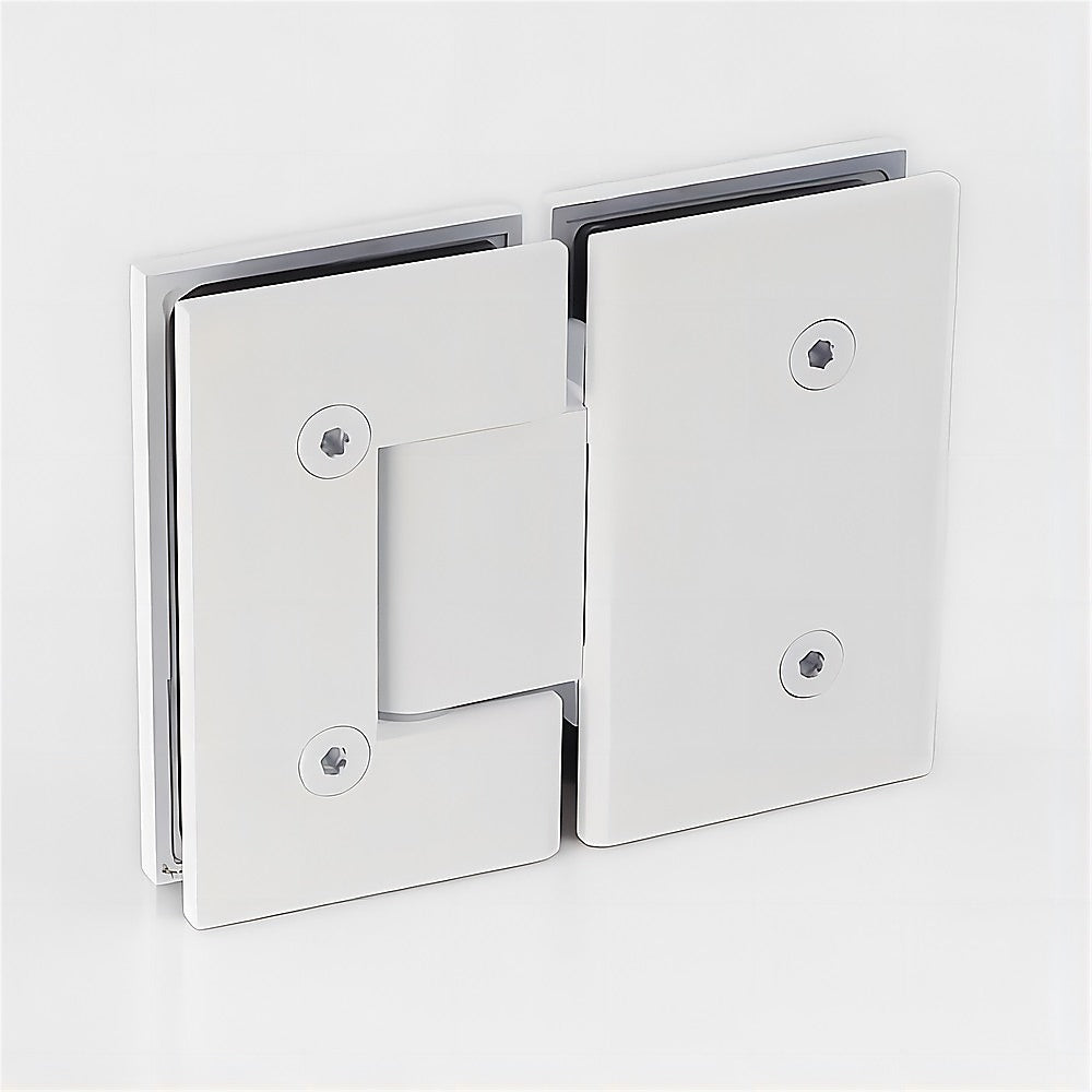 90cm Wall-to-Wall Frameless Shower Screen - White F-Brackets with SS Hinges & Square Knob Handle V63-853151