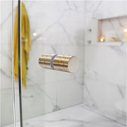 110cm Wall-to-Wall Frameless Shower Screen – Gold F-Brackets with SS Hinges & Round Knob Handle