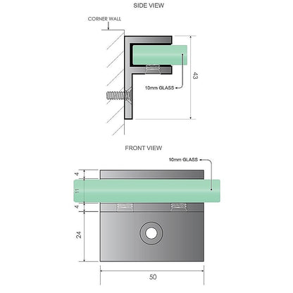 90cm Frameless Wall-to-Wall Shower Screen with Black F-Brackets and Floor F-Bracket, Brass Hinges & Square V63-855971