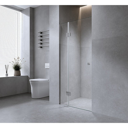 120cm Wall to Wall Frameless Shower Screen - Gold Wall Channel , SS Hinges & Square Knob Handle V63-859191