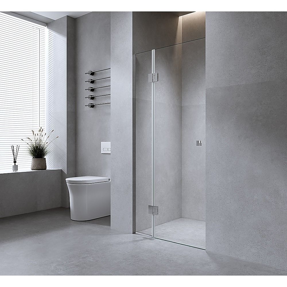 110cm Wall to Wall Frameless Shower Screen – Chrome Wall Channel , SS Hinges & Round Knob Handle