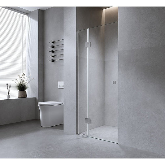 120cm Wall to Wall Frameless Shower Screen - Black Wall Channel and Floor Channel, SS Hinges & Square Double V63-860141
