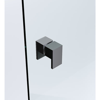 100cm Wall-to-Wall Frameless Shower Screen - Black Wall Channel with Brass Hinges & Square Double Pull Handle V63-861341