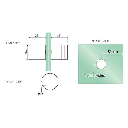 110x100cm Corner Frameless Shower Screen with Black F-Brackets and SS Hinges, Round Knob Handle V63-868461