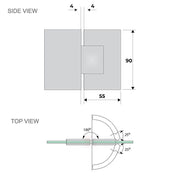 110x110cm Corner Frameless Shower Screen with Gold F-Brackets and Brass Hinges, Square Knob Handle