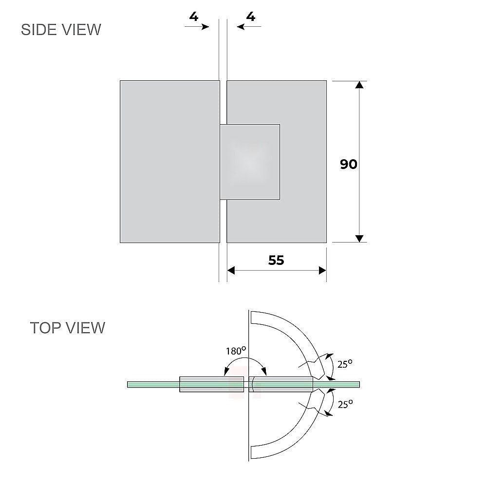 90x80cm Corner Frameless Shower Screen with Gold F-Brackets and Brass Hinges, Round Knob Handle