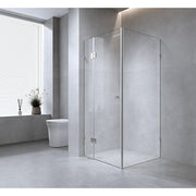 100x90cm Corner Frameless Shower Screen with Gold Wall Channel and Floor F-Bracket and Brass Hinges, Round Knob Handle