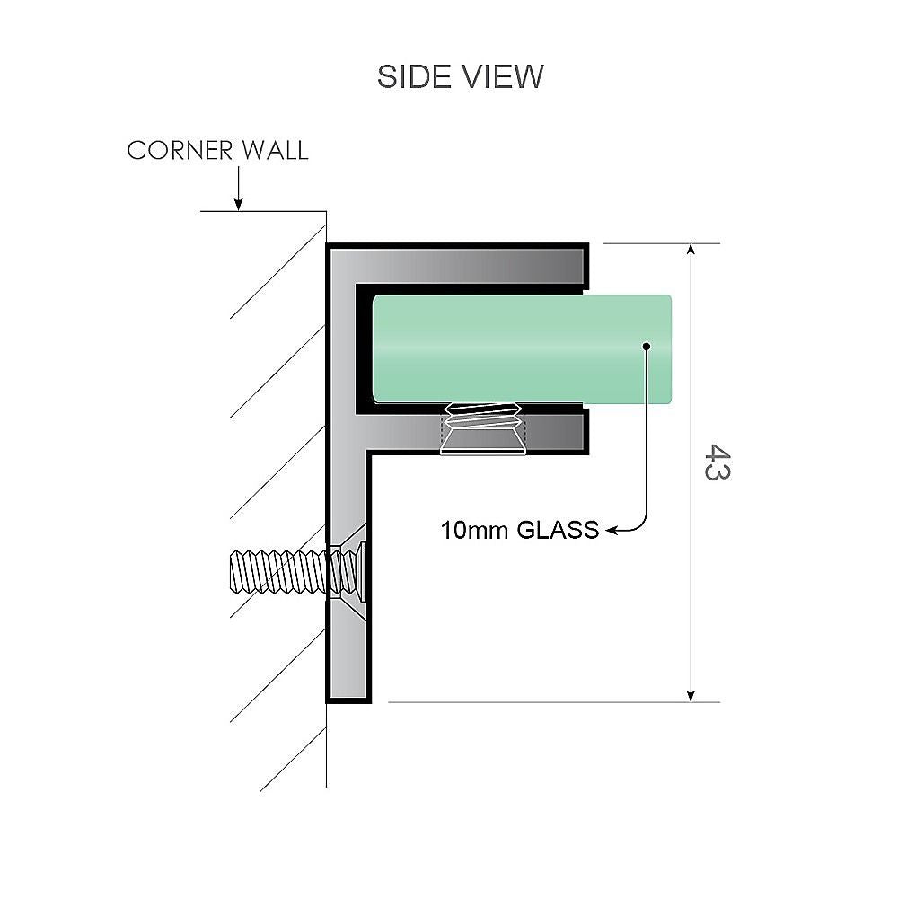 100x70cm Corner Frameless Shower Screen with Gold Wall Channel and Floor F-Bracket and Brass Hinges, Square Double Pull Handle