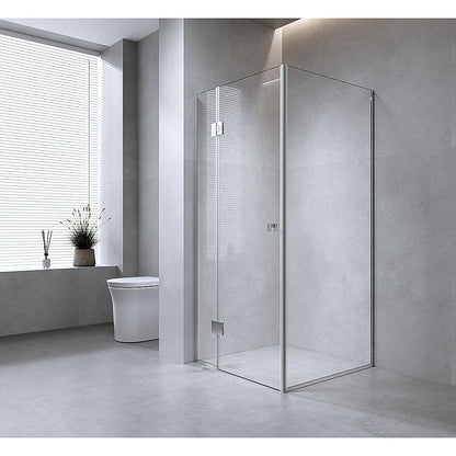 100x100cm White Corner Frameless Shower Screen with Wall Channel Brackets, Stainless Steel Hinges & Square V63-888491