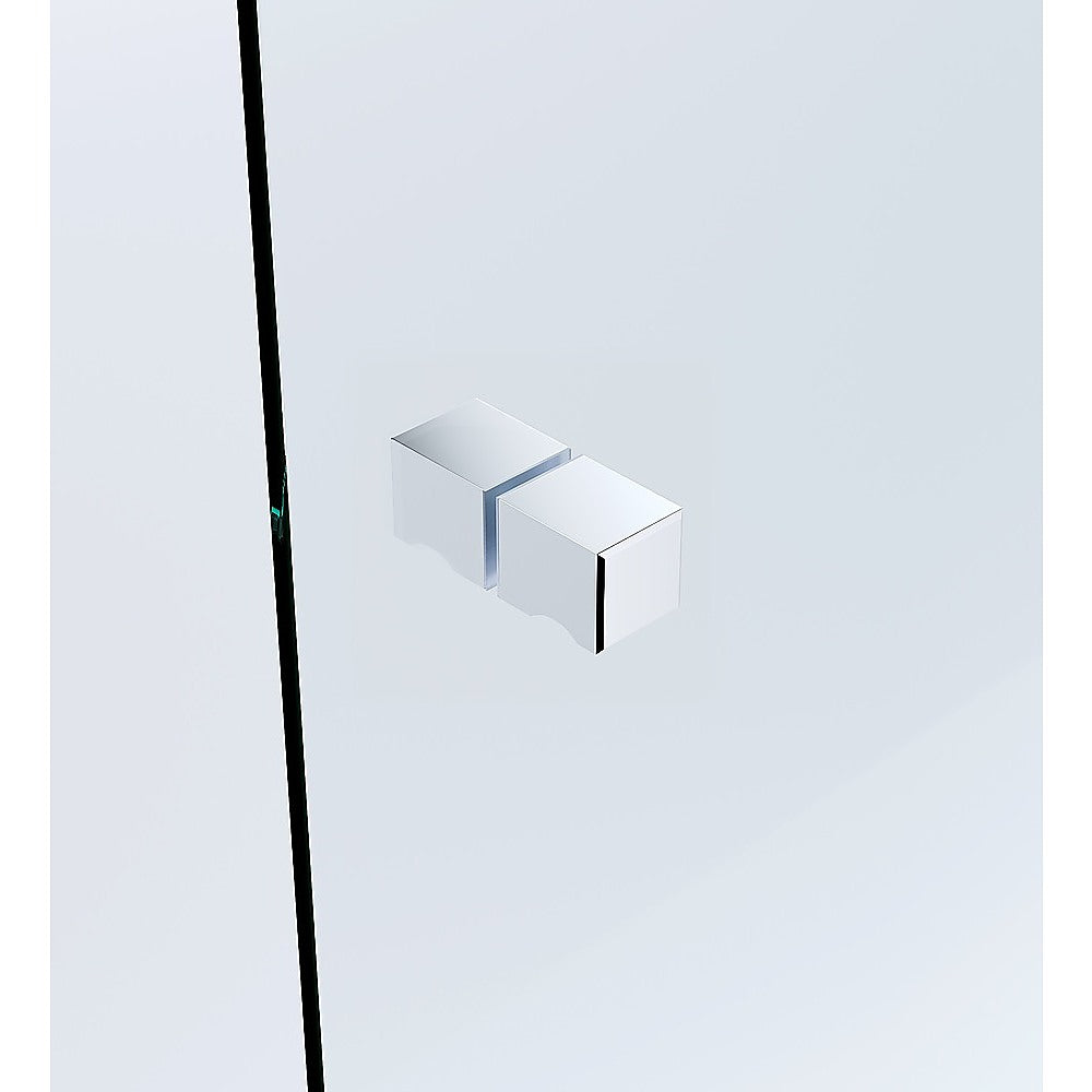 100x100cm Corner Frameless Shower Screen - Chrome Wall Channel with Brass Hinges & Square Knob Handle V63-894901