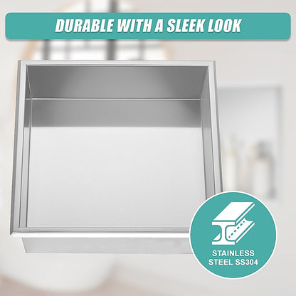 336 x 336 x 101mm Shower Niche Single Shelf Organizer No Tile Needed in Stainless Steel Finish V63-900661