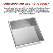 336 x 336 x 101mm Shower Niche Single Shelf Organizer No Tile Needed in Stainless Steel Finish V63-900661