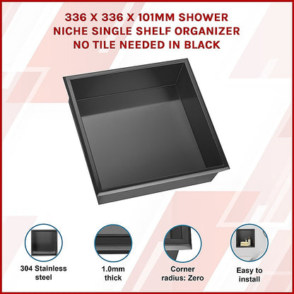 336 x 336 x 101mm Shower Niche Single Shelf Organizer No Tile Needed in Black V63-900671