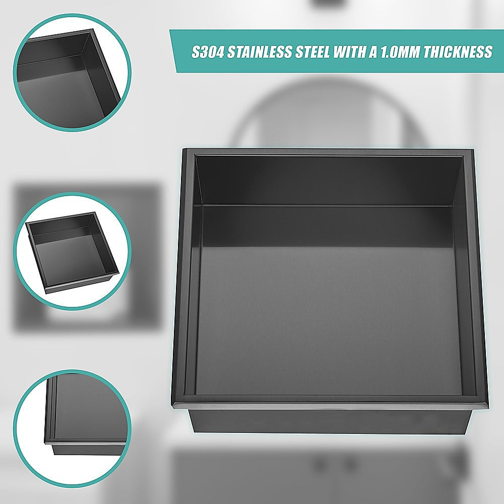 336 x 336 x 101mm Shower Niche Single Shelf Organizer No Tile Needed in Black V63-900671