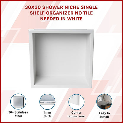 336 x 336 x 101mm Shower Niche Single Shelf Organizer No Tile Needed in White V63-900681