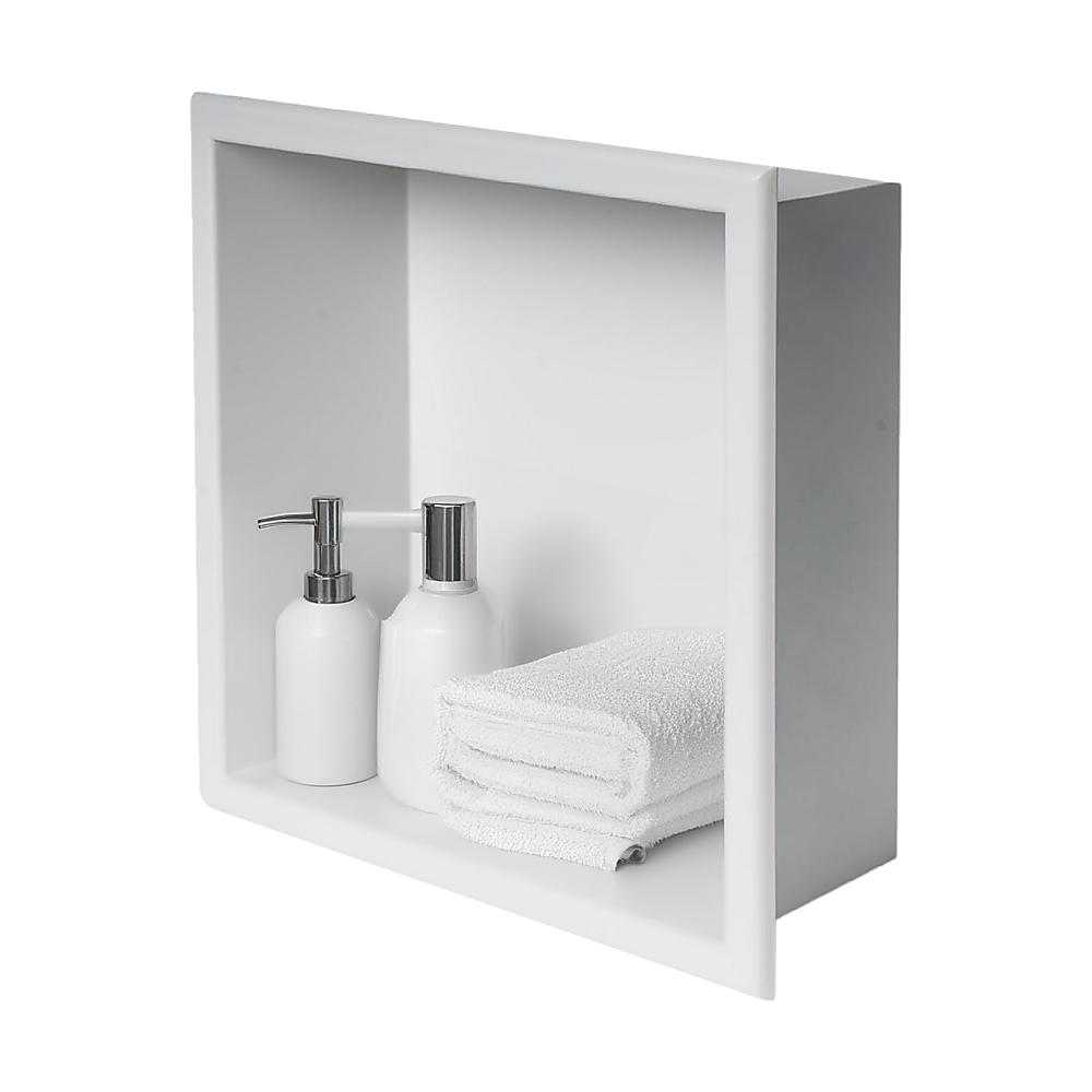 336 x 336 x 101mm Shower Niche Single Shelf Organizer No Tile Needed in White V63-900681