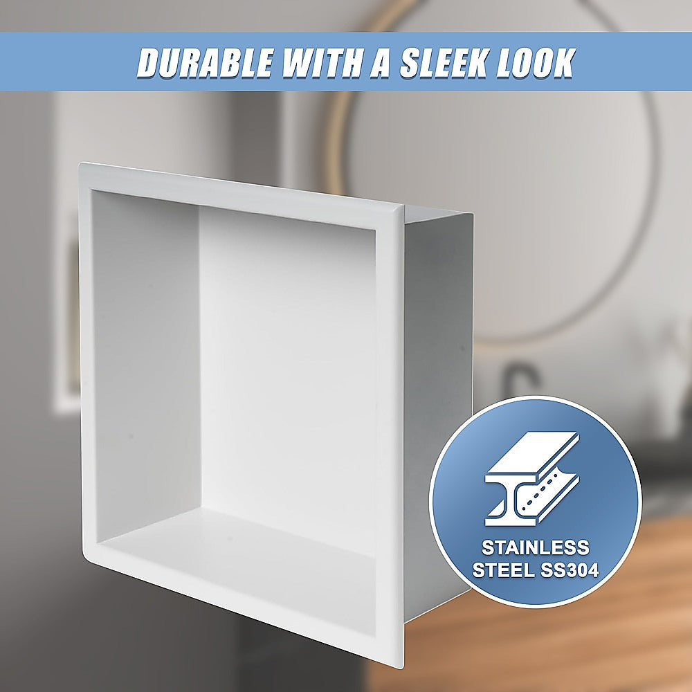 336 x 336 x 101mm Shower Niche Single Shelf Organizer No Tile Needed in White V63-900681