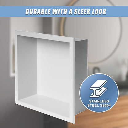 336 x 336 x 101mm Shower Niche Single Shelf Organizer No Tile Needed in White