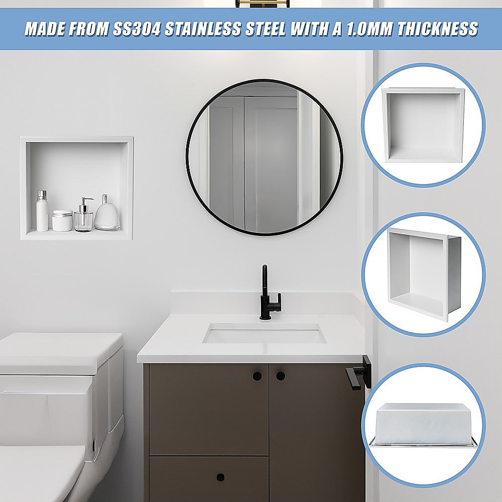336 x 336 x 101mm Shower Niche Single Shelf Organizer No Tile Needed in White V63-900681