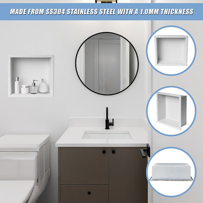 336 x 336 x 101mm Shower Niche Single Shelf Organizer No Tile Needed in White V63-900681