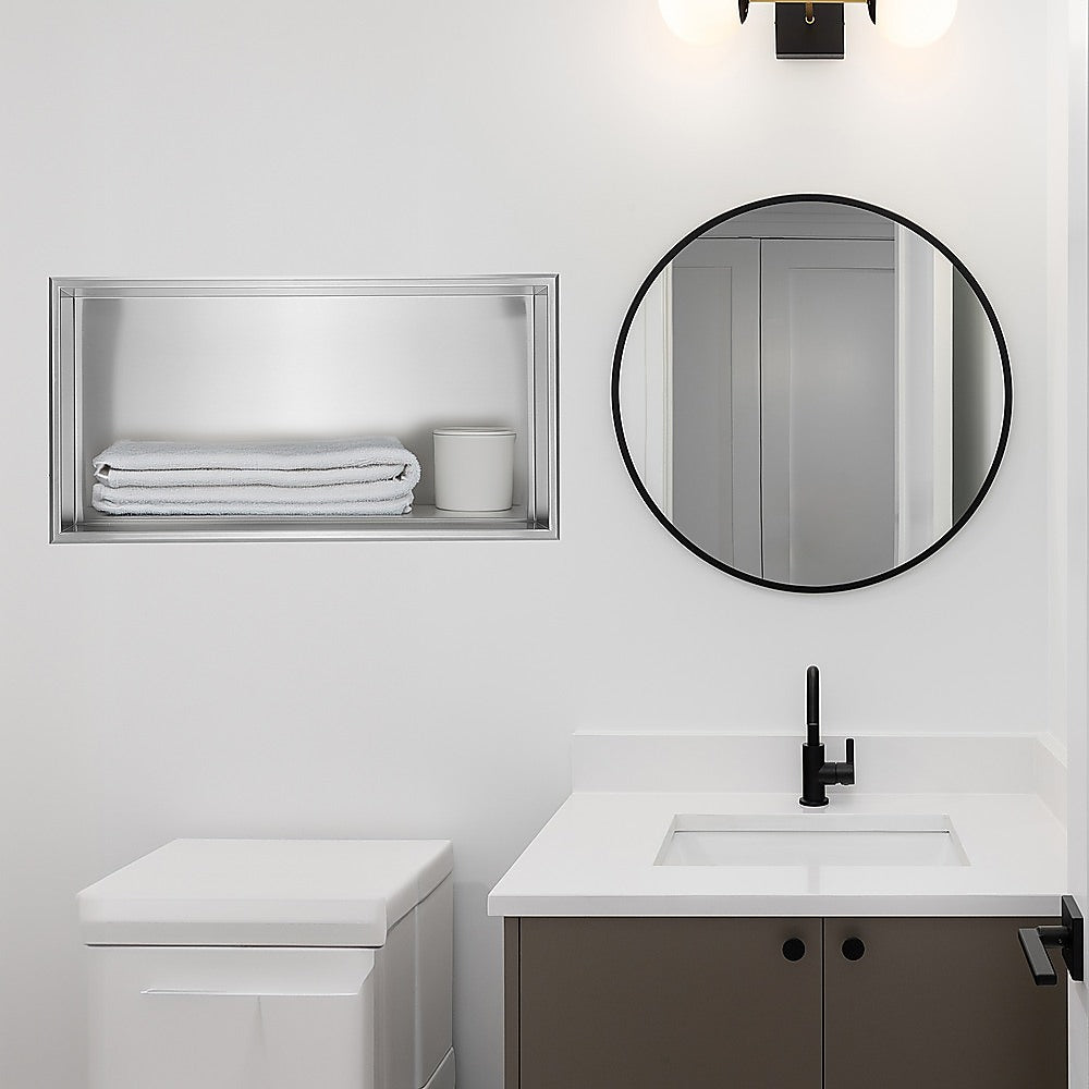 641 x 336 x 101mm Shower Niche Single Shelf Organizer No Tile Needed in Stainless Steel V63-900701
