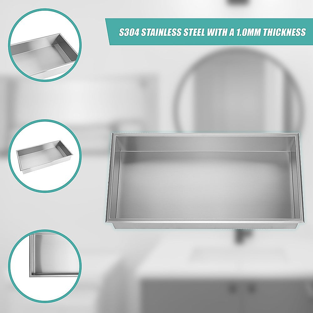 641 x 336 x 101mm Shower Niche Single Shelf Organizer No Tile Needed in Stainless Steel V63-900701