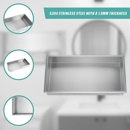641 x 336 x 101mm Shower Niche Single Shelf Organizer No Tile Needed in Stainless Steel V63-900701