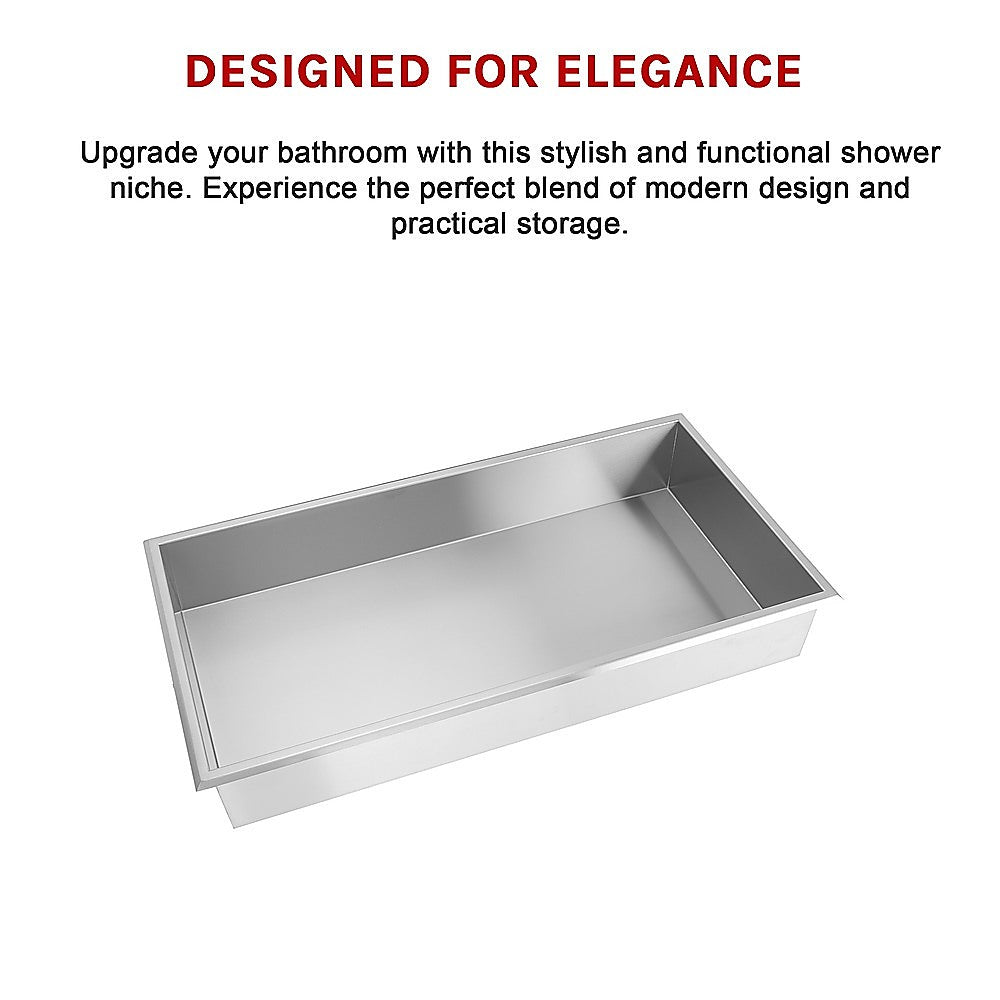 641 x 336 x 101mm Shower Niche Single Shelf Organizer No Tile Needed in Stainless Steel V63-900701