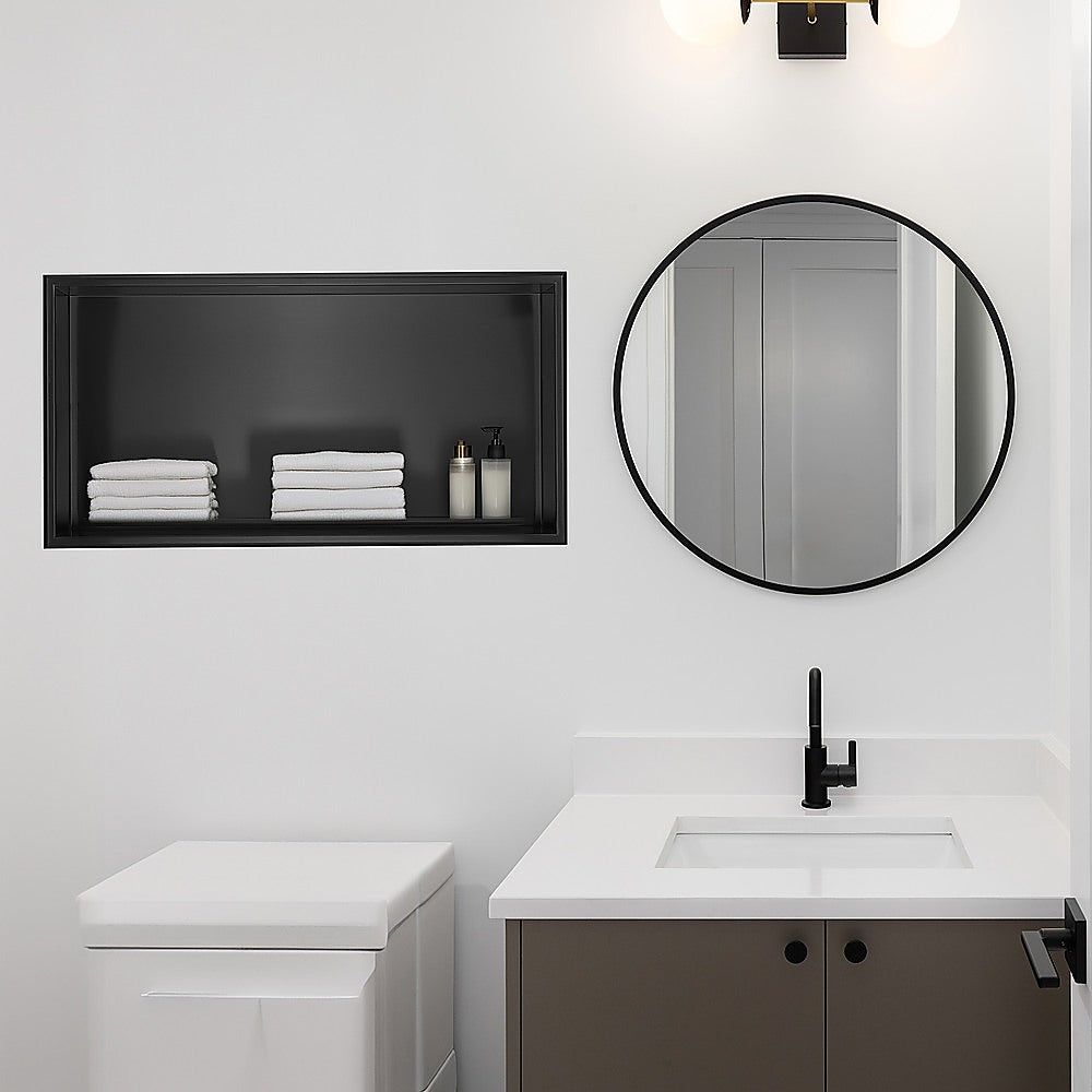 641 x 336 x 101mm Shower Niche Single Shelf Organizer No Tile Needed in Black V63-900711