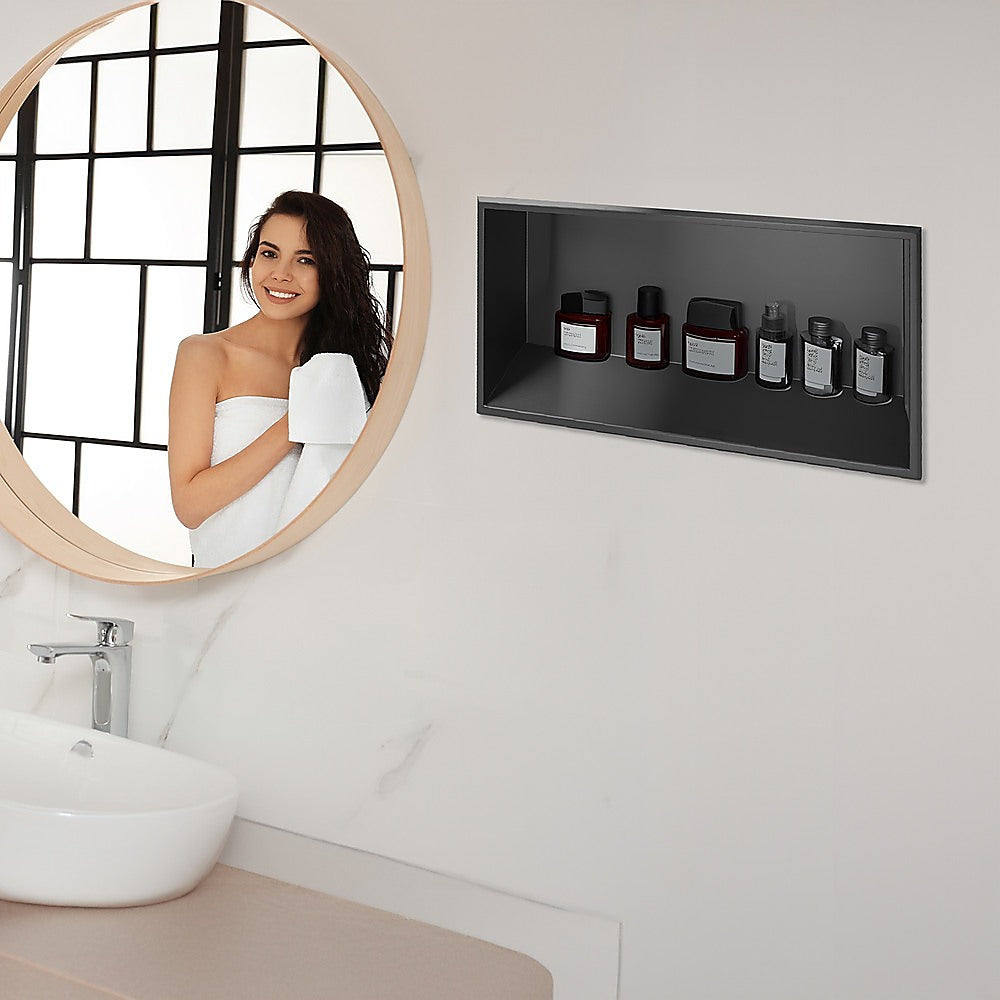 641 x 336 x 101mm Shower Niche Single Shelf Organizer No Tile Needed in Black V63-900711