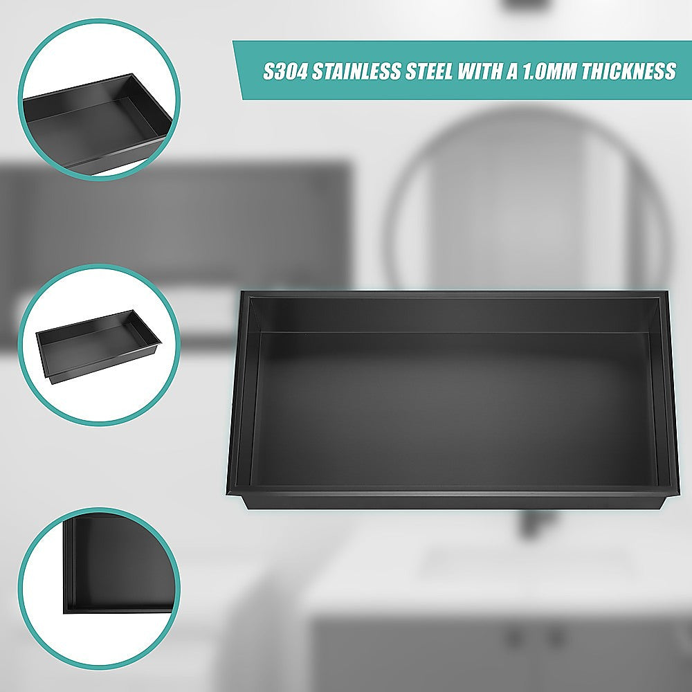 641 x 336 x 101mm Shower Niche Single Shelf Organizer No Tile Needed in Black V63-900711