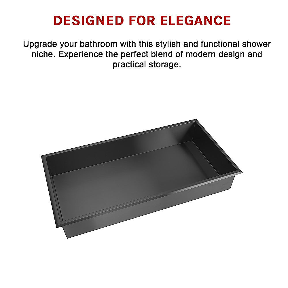 641 x 336 x 101mm Shower Niche Single Shelf Organizer No Tile Needed in Black V63-900711