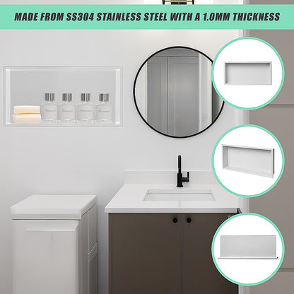 641 x 336 x 101mm Shower Niche Single Shelf Organizer No Tile Needed in White V63-900721