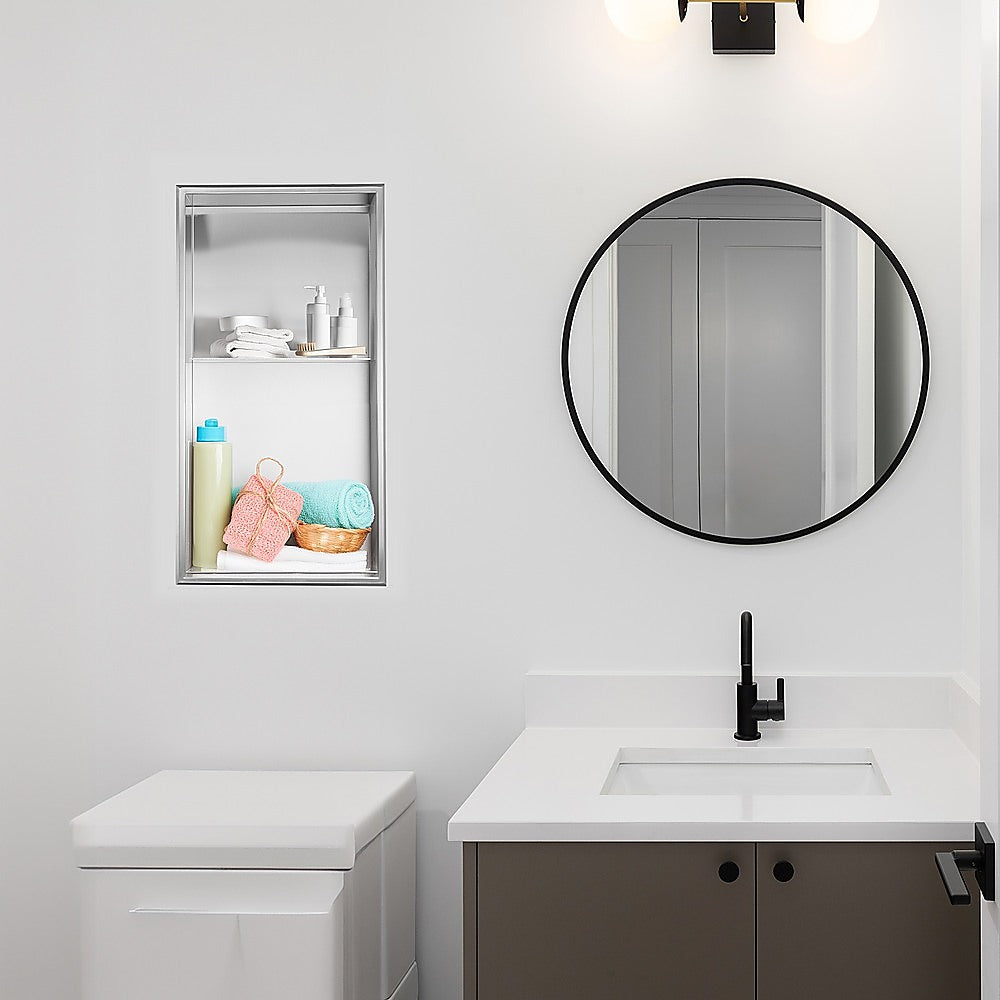 641 x 336 x 101mm Shower Niche Double Shelf Organizer No Tile Needed in Stainless Steel Finish V63-900741
