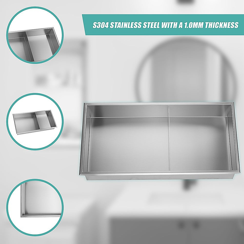 641 x 336 x 101mm Shower Niche Double Shelf Organizer No Tile Needed in Stainless Steel Finish V63-900741