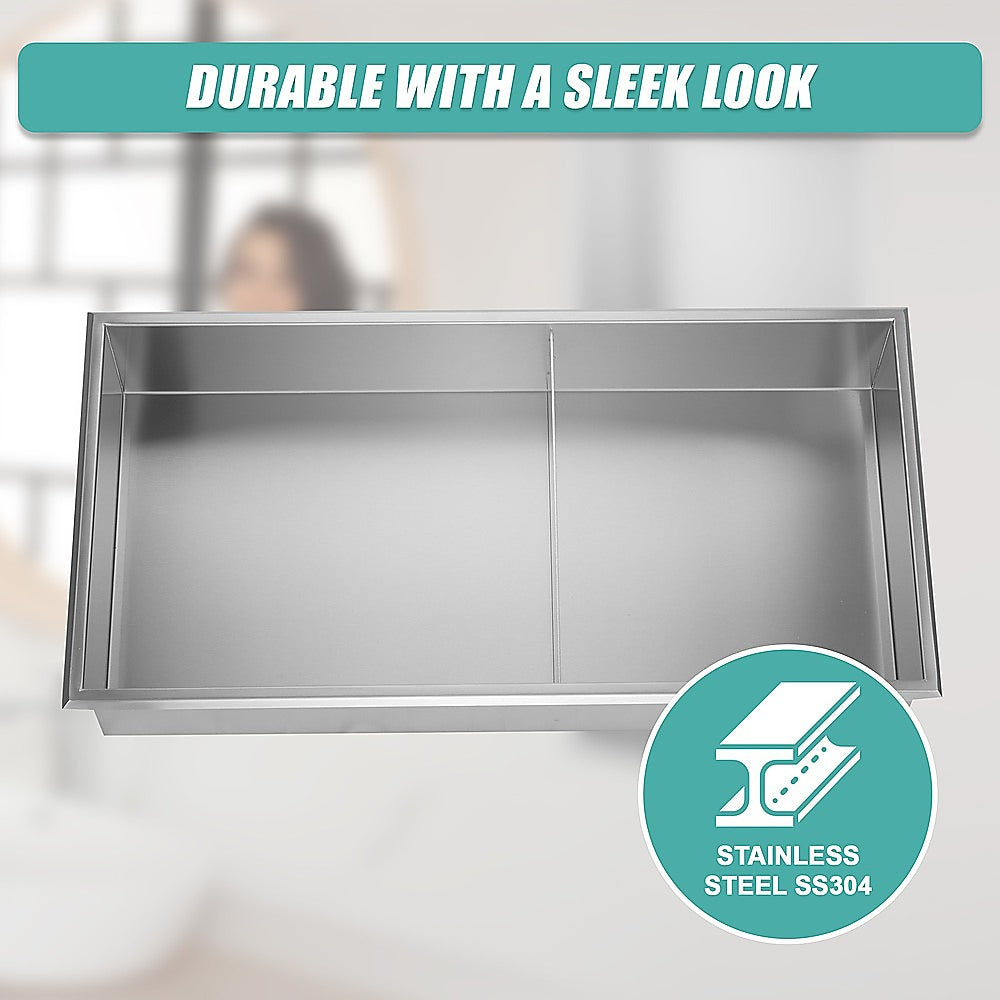 641 x 336 x 101mm Shower Niche Double Shelf Organizer No Tile Needed in Stainless Steel Finish V63-900741
