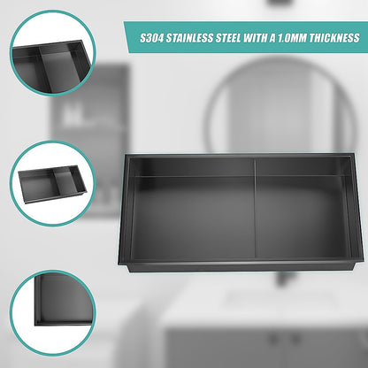 641 x 336 x 101mm Shower Niche Double Shelf Organizer No Tile Needed in Black V63-900751