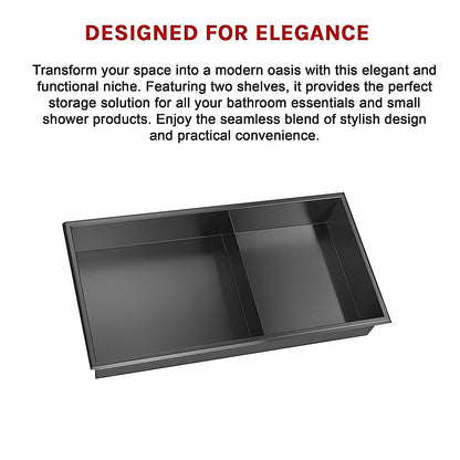 641 x 336 x 101mm Shower Niche Double Shelf Organizer No Tile Needed in Black V63-900751